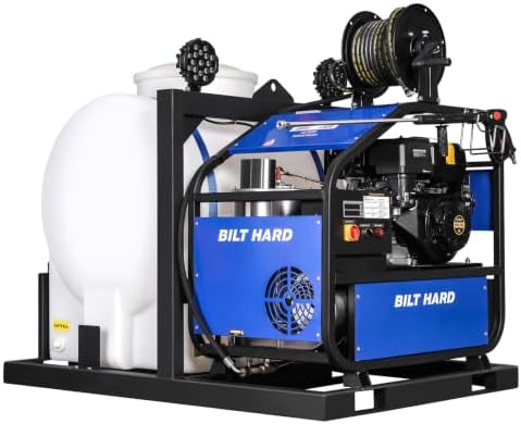 BILT HARD 4000 PSI 4 GPM Hot Water Pressure Washer with 171 Gal Water Tank, 420cc 15HP Gas Engine, Electric Start Skid Mounted Gas Powered Washer with Hose Reel, 49-State Certified by BILTHARD