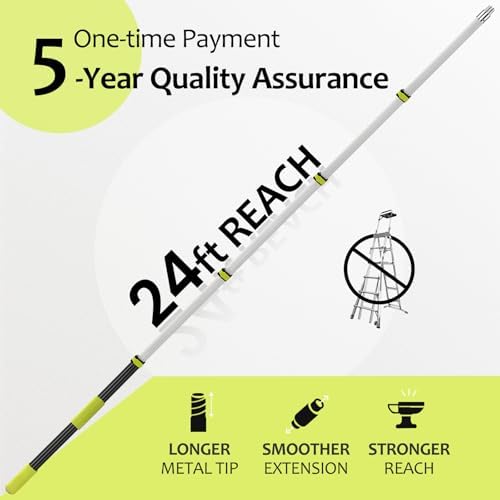 【Upgrade Anti Rotation 】 30FT High Reach Duster Kit,(18FT+6FT) Lightweight Aluminum Alloy Extension Rod,7-Piece Set,210° Steering Head Clean Various Angle,for Cleaning Ceiling,High Wall - Image 2