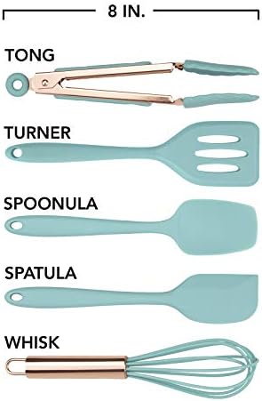 COOK WITH COLOR Silicone Cooking Utensils, Kitchen Utensil Set, Easy to Clean Silicone Kitchen Utensils, Cooking Utensils for Nonstick Cookware, Kitchen Gadgets Set, Mini, Aqua - Image 4