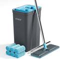 JOYMOOP Mop and Bucket Set, Mops for Floor Cleaning, Wall Mop Cleaner with Long Handle, with 6 Reusable Microfiber Mop Pads - Grey+Cyan Blue by JOYMOOP