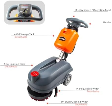 14" Compact Floor Scrubber Dryer Machine, Lithium Battery, 4-Gal Tank - Image 2