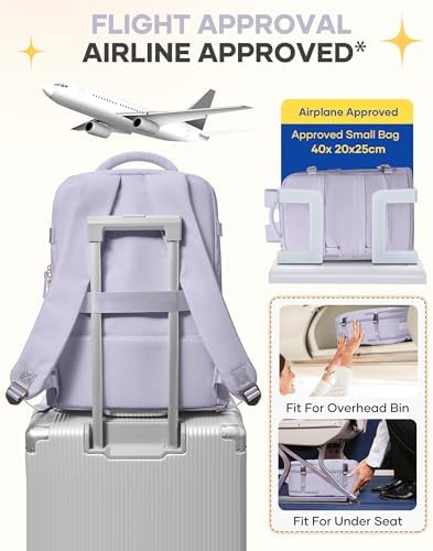 Carry On Backpack Personal Item Travel Backpack For Women Airline/Flight Approved Waterproof Sports Luggage Casual Daypack Small Hiking Backpack Purple - Image 7