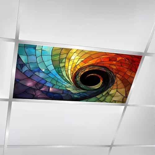 6 Pcs Fluorescent Light Covers for Ceiling Lights Colorful stained glass spiral Magnetic Decorative Shade Filters 4x2 ft for Classroom Office Hospital Decor by DERUINVAIO