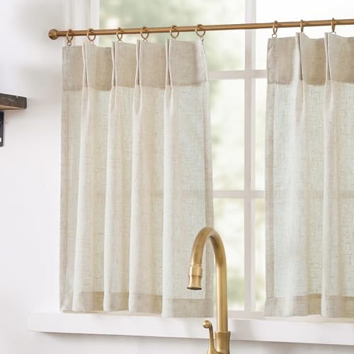 jinchan Pinch Pleated Linen Back Tab Tier Curtains, 26x24, Natural - Image 4