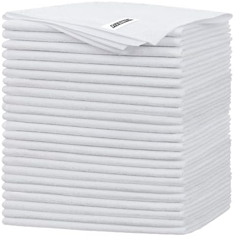 FIXSMITH White Microfiber Cleaning Cloth -Pack of 24, Highly Absorbent Cleaning Rags, 16"X12" All Purpose Cleaning Towels for Housekeeping, Kitchen, Car, Lint Free and Reusable Microfiber Towels by FIXSMITH
