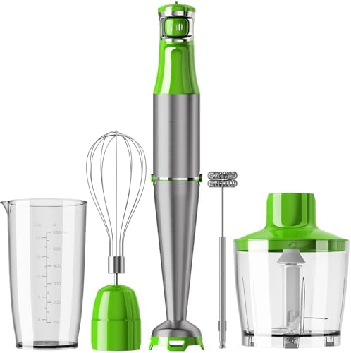 Turelar Immersion Blender Handheld Corded Hand Blenders Set 1100W, Trigger Variable Speed 5 in 1 Stick Emulsifier with Chopper, Whisk and Frother for Soup, Baby Food and Smoothies, Apple Green by Turelar