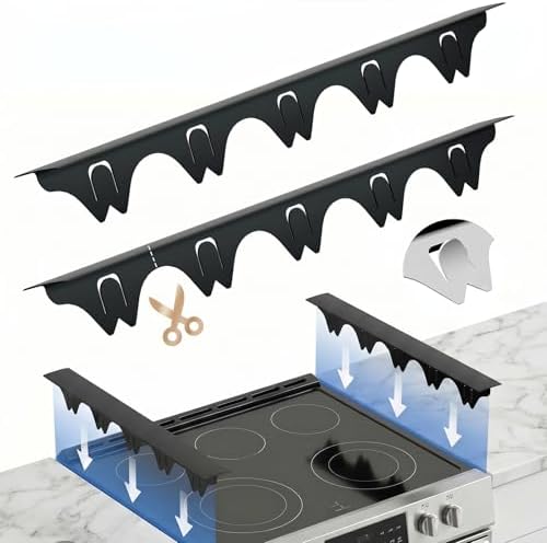 Silicone Stove Gap Covers with Stainless Steel, Oven Gap Filler Seals Gaps Between Stovetop and Counter, Stove Gap Guards Range Trim Kit, Easy to Clean Stove Gap Guard (Black 2 Pack,25") by YUHFERA