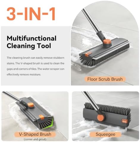 SetSail Floor Scrub Brush with Scraper and Stiff Bristle, Grey&Orange - Image 3