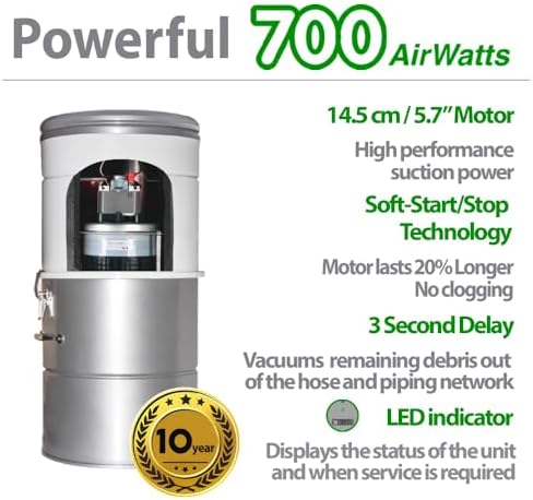 OVO Large and Powerful Central Vacuum System, 700 Airwatts Hybrid Filtration (with or Without Disposable Bags), Covers up to 7500 sq.ft, 6.6 Gal / 25L Bottom Load Rolled Steel Canister - Image 3