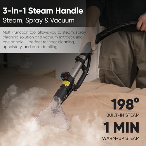 Dapper Commercial Carpet and Upholstery Extractor Cleaning Machine with Steam, Spray-Vacuum, & Mite Remover. 2.5 Gal Tank — Designed for Deep Cleaning. Dual Separate Circuit Power Cords - Image 4