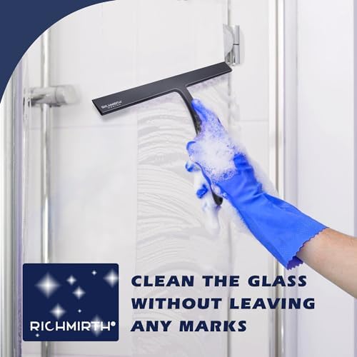 12 Inch Silicone Shower Squeegee for Glass Doors with Microfiber Cloth & Hook, Streak-Free Window Cleaner for Bathroom Mirror Tile Car, No-Scratch Squeegee with Rustproof Metal Core (Black) - Image 6