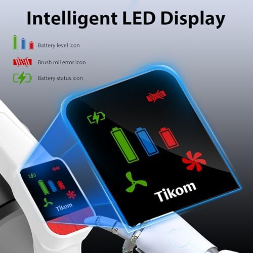 Tikom V750 Cordless Vacuum Cleaner for Home, 45000Pa/500W Stick Vacuum with LED Display, Charging Wall Dock, Anti-Tangle, Lightweight Handheld Vacuum for Pet Hair, Hard Floor, Carpet, White - Image 5