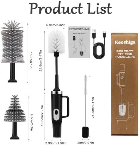 5 in 1 Electric Bottle Brush Cleaner Compatible Stanley Bottle Brush Straw Cleaner Multifunction Rechargeable IPX6 Waterproof Extra Long Design for Stanley Cup, Sports Bottle and More (Black) - Image 4