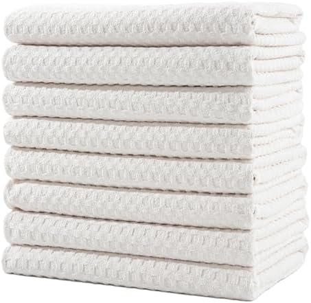 POLYTE Ultra Premium Microfiber Kitchen Dish Hand Towel Waffle Weave, 8 Pack (16x28 in, Off White) by Polyte