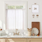 jinchan Linen Kitchen Tier Curtains, 38x45, 2 Panels, Beige White - Image 6