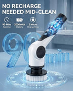 Electric Spin Scrubber, 3-Speed Shower Scrubber with Long Handle & 10 Replaceable Brush Heads, Cordless Shower Cleaner Brush with 90 Mins Runtime & Full-Body IPX7 Waterproof for Bathroom Kitchen - Image 5
