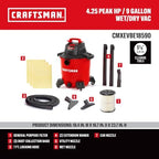 CRAFTSMAN CMXEVBE18590 9 Gallon 4.25 Peak HP Wet Dry Shop Vacuum - Image 3
