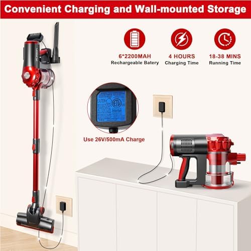 elezon A200 Cordless Vacuum Cleaner, Stick Vacuum with Powerful Suction, Max 38 Mins Runtime, Rechargeable Battery, HEPA Filter, Portable Lightweight Vacuum Cleaners for Home, Hard Floor, Pet Hair - Image 5