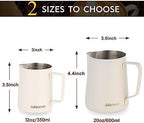 Milk Frothing Pitcher, 350ml/12oz Steaming Pitchers Stainless Steel Milk Coffee Cappuccino Latte Art Barista Steam Pitchers Milk Jug Cup with Decorating Art Pen, Matte White - Image 4