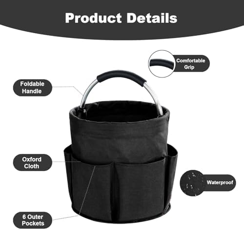 17L Cleaning Caddy with Handle, Cleaning Supplies Organizer, Foldable Storage Basket, Cleaning Supply Caddy, Portable Multi Cleaning Bucket Bag for Home, Garden (Black) - Image 5