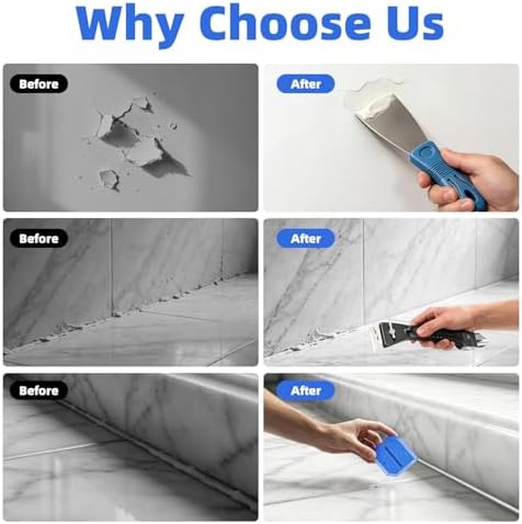 Silicone Caulking Tool Kit, Caulk Remover Tool, Putty Knife Scraper, 3 Glass Glue Corner Scrapers, Grout Removal Tool with Stainless Steel Head for Kitchen Bathroom and Window - Image 5
