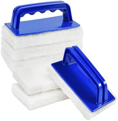 YoleShy Shower Scrubber Non-Scratch Bathtub Scrubber Heavy Duty Scrub Pad with Handle for Bathroom Tile Bathtubs Shower Tile Sink Pool Tile Spas (Blue) by YoleShy