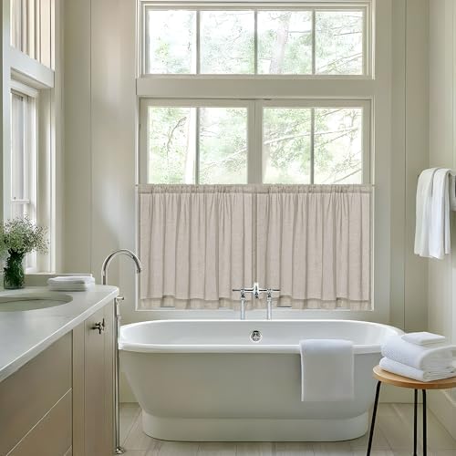 Small Window Curtains for Kitchen 30 Inches Long 2 Panels Semi Sheer - Image 3