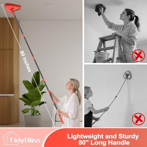 TidyBliss Upgraded Foldable Wall Cleaning Mop with 80” Long Handle (Red) - Image 2