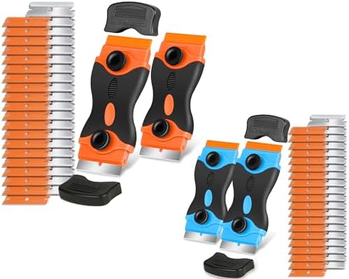2 Pcs Orange Scraper Tool and 2 Pcs Blue Scraper Tool with 40 Pcs Metal Blades & 40 Pcs Plastic Blades by Nalisence