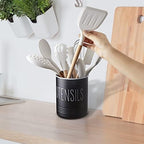 Bivvclaz Kitchen Utensil Holder, 6.7" Utensil Holder for Kitchen Counter, Cooking Utensil Crock with Cork Bottom, Modern Farmhouse Decor, Countertop Utensil Storage Organizer Caddy, Black - Image 7