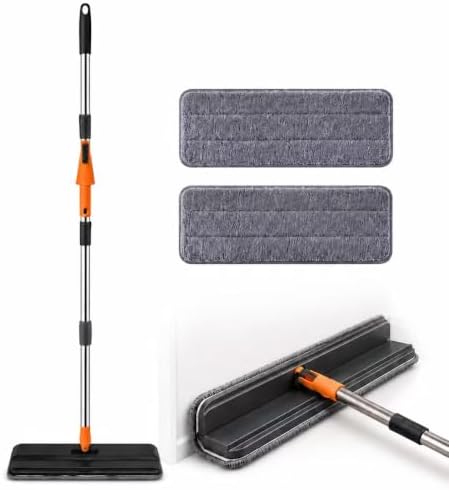 Microfiber Flat Mop for Floor Cleaning, Foldable Floor Mop with 2 Washable Pads & Hair Removal Comb, Adjustable Long Handle Dust Mop for Hardwood Tile Laminate, Wet & Dry Baseboard Cleaner by Unknown