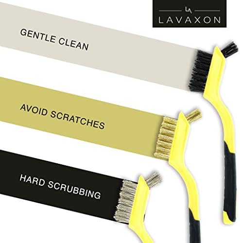 Lavaxon Wire Brush Set 3Pcs - Nylon/Brass/Stainless Steel Bristles with Curved Handle Grip for Rust, Dirt & Paint Scrubbing with Deep Cleaning – 7 Inches (Yellow) - Image 3