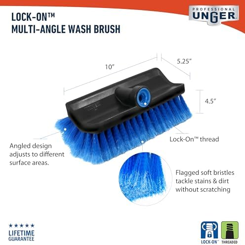 Unger Professional Lock-On HydroPower 10” Bi-Level Soft Wash Brush, Compatible with Waterflow Poles, Outdoor Cleaning Supplies, Great for Patios, Siding, Windows, Cars, and Boats - Image 3