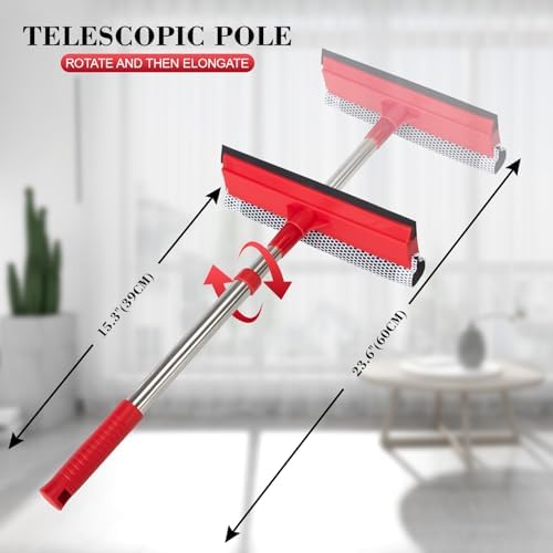 Professional Standard Window Squeegee,2-in-1 Window Cleaner Sponge and Soft Rubber Strip with Retractable Stainless Steel Handle(15.3"-23.6") for Gas Station, Glass,Shower,Outdoor Window Cleaning - Image 3