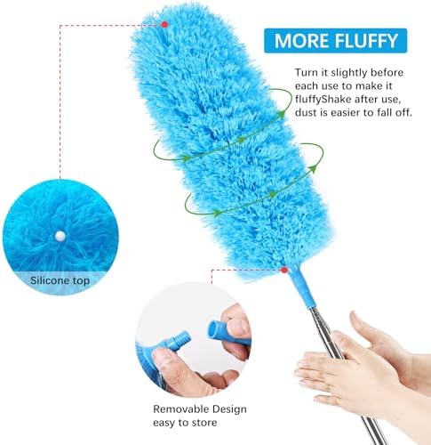 Rainbow Extendable Static Duster Reusable Microfiber Duster with 100" Telescoping Pole, Beandable and Washable Dusters Head for Cleaning Ceiling, Fan, Furniture - Image 5