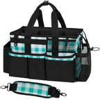 SCAVATA Wearable Cleaning Caddy, Cleaning Caddy Supplies Organizer with Handle & Shoulder Straps for Housekeepers, Under Sink & Car Cleaning Tool Organizers Bag with 4 Foldable Divider (BluePlaid) by Tidyyourlife