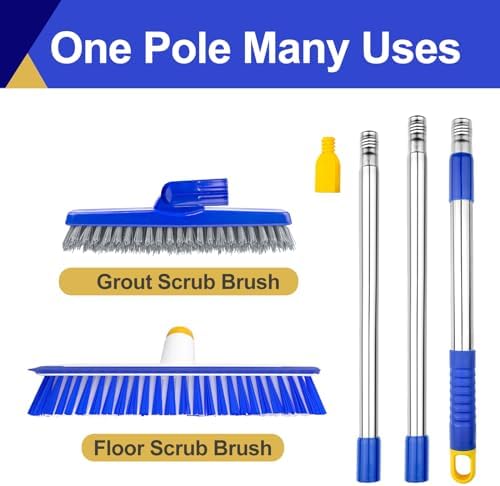 12" Wide Floor Scrub and Grout Brush Set With Long Extendable Handle - Stiff Bristle Heavy Duty Cleaner for Tile, Deck, Garage, Kitchen, Bathroom - Image 6