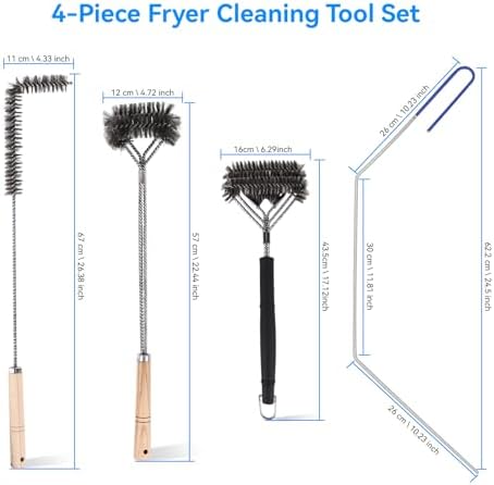4-Piece Professional Deep Fryer Cleaning Kit - Commercial Stainless Steel Set with Dual-Layer Basket Brush, 3-in-1 Grill Scraper, L-Shape Brush & Drain Wand - Image 7