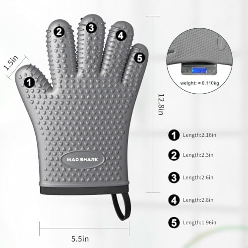 MAD SHARK Silicone Oven Mitts with Fingers Heat Resistant 450°F in Kitchen - Image 5