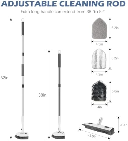 SetSail 4-in-1 Tile Tub Floor Scrubber with Floor Scrub Brush, White Grey - Image 2