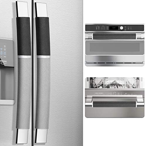 MRKG Refrigerator Door Handle Covers, Set of 4, Washable Without Fading or Cracking, Keep Your Kitchen Appliance Clean from Smudges, Drips, Food Stains, Oil. (Black, Grey) by MRKG