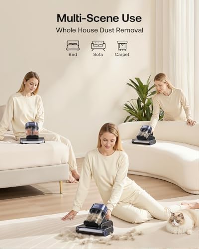 Mattress Vacuum Cleaner with 275nm UV-C Light & 149℉ Heat, 16Kpa Powerful Suction Bed Vacuum for Pet Hair & Dander, Smart Dust Sensor, Anion & Aromatherapy, Corded for Bed, Sofa, Couch, Purple - Image 6