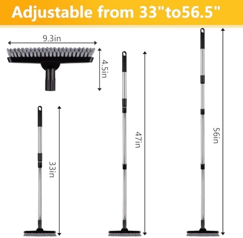 2 Pack Grout Brush with Long Handle, Swivel Cleaning Grout Line Scrubber - Extendable Durable Handle Grout Cleaner Brush for Bathroom,Tile,Baseboard,Walk in Shower,Corner & Narrow Space (Black) - Image 2
