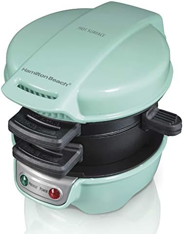 Hamilton Beach Breakfast Sandwich Maker with Egg Cooker Ring, Customize Ingredients, Perfect for English Muffins, Croissants, Mini Waffles, Perfect White Elephant Gifts, Mint (25482) by HamiltonBeach