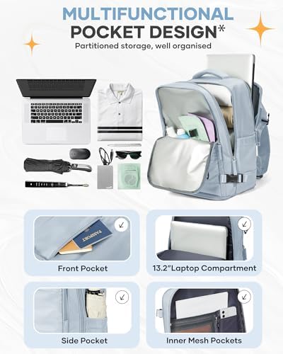 coofay Travel Backpack Carry on Flight Approved Mochila De Viaje Carry on Backpack for Airplanes Spirit Airlines Personal Item Bag 18x14x8 Inches Travel Bag Traveling Backpack for Women Men Grey Blue - Image 4