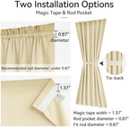 Vatge Small Curtain for Door Window Blackout Privacy French Door Panel for French/Classroom Doors, 1 Panel, W25 x L20, Light Beige - Image 2