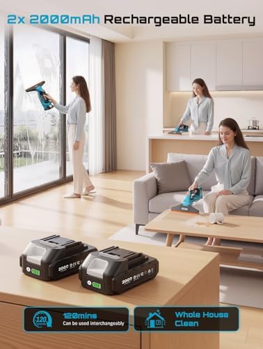 SEESII Cordless Window Vacuum Squeegee 2X 2000mAh for Glass Window - Image 3