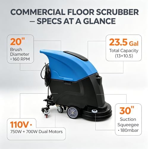 Commercial Floor Scrubber Machine 20" Walk-Behind Auto Scrubber - Image 2