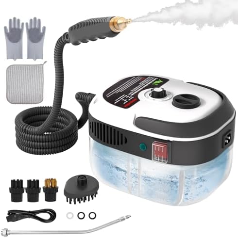 STRCEAT Handheld Pressurized Steam Cleaner,2500W Handheld High Temp Portable Cleaning Machine, Cleaning for Couch, Auto, Floor and More (White) by STRCEAT