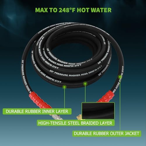 SCITOO 3/8" Pressure Washer Hose 50ft 6000psi 2-Braid - Image 4